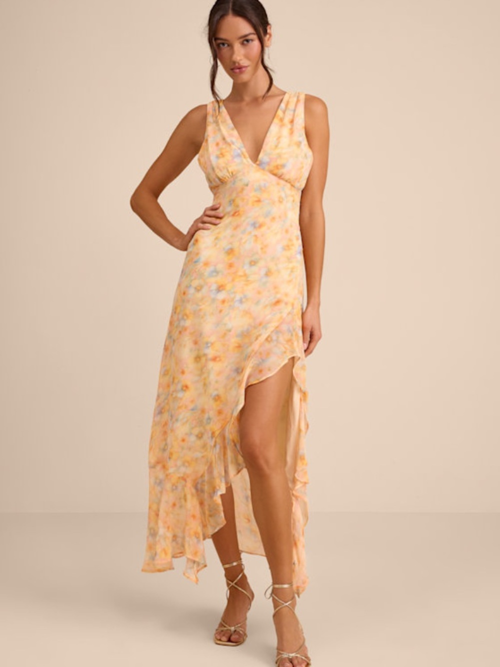 Lulu's Yellow Pastel Floral Maxi Dress